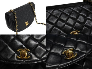 極美品 CHANEL シャネル ホーボー チェーンショルダーバッグ 1番台 ココマーク ラムスキン キルティング ブラック ゴールド金具 中古 4b003839