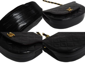 極美品 CHANEL シャネル ホーボー チェーンショルダーバッグ 1番台 ココマーク ラムスキン キルティング ブラック ゴールド金具 中古 4b003839