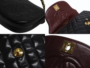 極美品 CHANEL シャネル ホーボー チェーンショルダーバッグ 1番台 ココマーク ラムスキン キルティング ブラック ゴールド金具 中古 4b003839