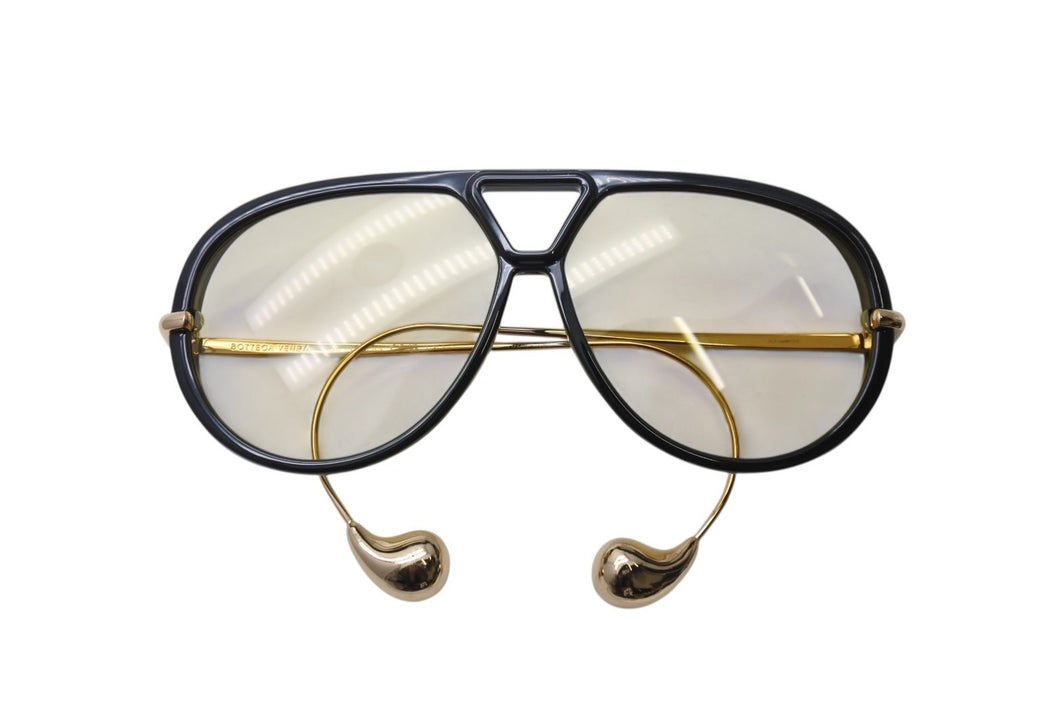 BOTTEGAVENETA ボッテガヴェネタ ドロップ パイロット サングラス BV1273S サイズ63□12-180 XL ブラック イエロー 美品 中古 4b003844