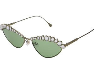 極美品 SWAROVSKI スワロフスキー ステートメント キャッツアイシェイプ サングラス ラインストーン Sk7009 グリーン 中古 4b003855 