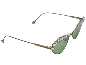 極美品 SWAROVSKI スワロフスキー ステートメント キャッツアイシェイプ サングラス ラインストーン Sk7009 グリーン 中古 4b003855 