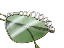 画像をギャラリービューアに読み込む, 極美品 SWAROVSKI スワロフスキー ステートメント キャッツアイシェイプ サングラス ラインストーン Sk7009 グリーン 中古 4b003855 