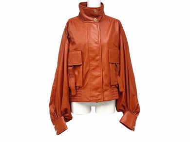 新品未使用 ZIMMERMANN ジマーマン Illustration Biker Jacket ジャケット 1016JF241 レザー オレンジ サイズ１ ゴールド金具 中古 4b003856