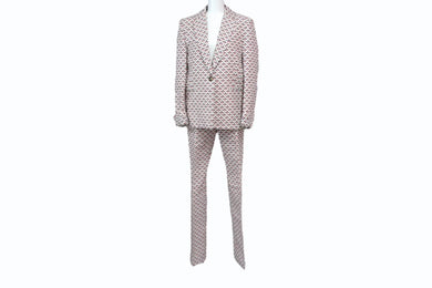 極美品 Paco Rabanne パコ ラバンヌ テーラードジャケット 総柄 スラックス セットアップ アイボリー アイボリー レッド 中古 4b003857