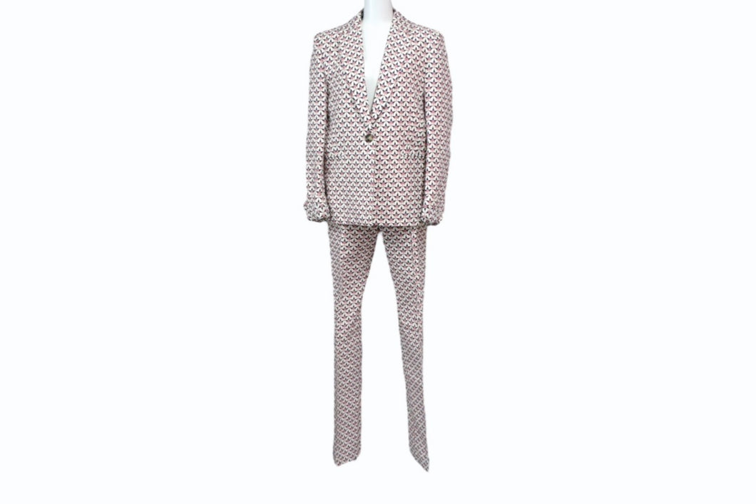 極美品 Paco Rabanne パコ ラバンヌ テーラードジャケット 総柄 スラックス セットアップ アイボリー アイボリー レッド 中古 4b003857