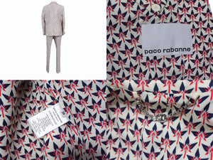 極美品 Paco Rabanne パコ ラバンヌ テーラードジャケット 総柄 スラックス セットアップ アイボリー アイボリー レッド 中古 4b003857