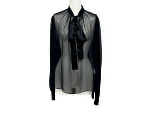 新品未使用 DOLCE&GABBANA ドルチェ アンド ガッバーナ ブラウス シアー ブラウス ブラック シルク 40 F7AG0TFU1AT 中古 4b003861