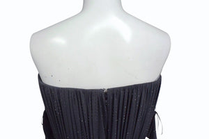 新品未使用 AlexPerry アレックスペリー Iron Gray Strapless Sweetheart Ruched CrystalJersey Midi Dress ドレス グレー UK8 中古 4b003862