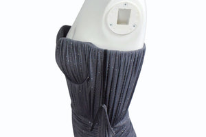 新品未使用 AlexPerry アレックスペリー Iron Gray Strapless Sweetheart Ruched CrystalJersey Midi Dress ドレス グレー UK8 中古 4b003862