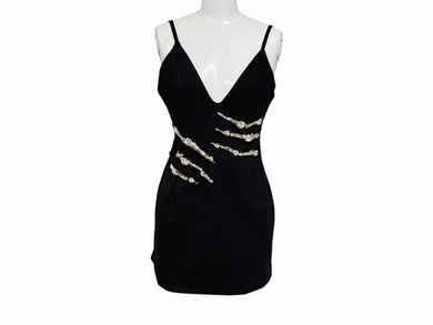 極美品 AREA エリア ワンピース スケルトン スリット サスペンダードレス レーヨン シェル ナイロン RN#154562 ブラック ゴールド サイズM 中古 4b003864