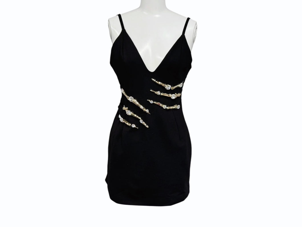 極美品 AREA エリア ワンピース スケルトン スリット サスペンダードレス レーヨン シェル ナイロン RN#154562 ブラック ゴールド サイズM 中古 4b003864