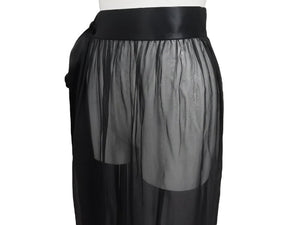 新品未使用 DOLCE & GABBANA ドルチェ&ガッバーナ Long Silk Chiffon Skirt シアーラップスカート F4C0AT サイズ40 ブラック 中古 4b003867
