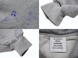 VETEMENTS ヴェトモン SCRIBBLED HOODIE ハンドペイントプリント オーバーサイズ プルオーバーパーカー グレー サイズXS UE54HD480G 美品 中古 4b003872