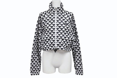 PRADA プラダ.トライアングルロゴ ナイロンパーカー ノーカラー ジャケット 29R115 ブラック ホワイト サイズ36 美品 中古 4b003877