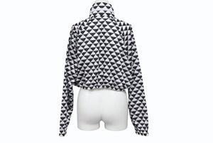 PRADA プラダ.トライアングルロゴ ナイロンパーカー ノーカラー ジャケット 29R115 ブラック ホワイト サイズ36 美品 中古 4b003877