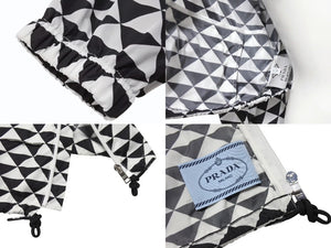 PRADA プラダ.トライアングルロゴ ナイロンパーカー ノーカラー ジャケット 29R115 ブラック ホワイト サイズ36 美品 中古 4b003877