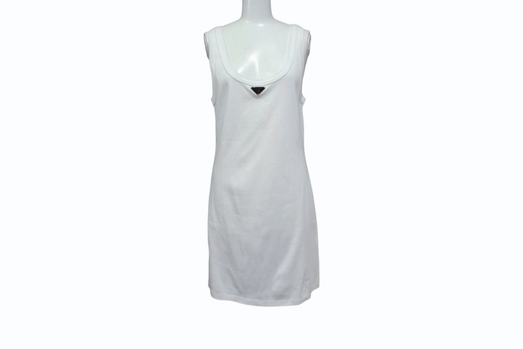 PRADA プラダ 23SS Ribbed Knit Jersey Dress リブニット ジャージー ドレス 33560C ホワイト サイズ42 美品 中古 4b003878