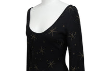 Load image into Gallery viewer, VALENTINO ヴァレンティノ ゴールドスター ドット刺繍 ニットミニワンピース 長袖 ブラック サイズS ゴールド 美品 中古 4b003879