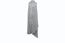 Load image into Gallery viewer, BALENCIAGA バレンシアガ 総柄 ボウタイ付き アシンメトリー ドレス 20年 ホワイト ブラック シルク ノースリーブ 626319 サイズ34 美品 中古 4b003882
