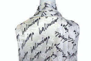 BALENCIAGA バレンシアガ 総柄 ボウタイ付き アシンメトリー ドレス 20年 ホワイト ブラック シルク ノースリーブ 626319 サイズ34 美品 中古 4b003882
