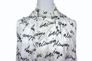 BALENCIAGA バレンシアガ 総柄 ボウタイ付き アシンメトリー ドレス 20年 ホワイト ブラック シルク ノースリーブ 626319 サイズ34 美品 中古 4b003882