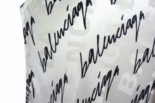 Load image into Gallery viewer, BALENCIAGA バレンシアガ 総柄 ボウタイ付き アシンメトリー ドレス 20年 ホワイト ブラック シルク ノースリーブ 626319 サイズ34 美品 中古 4b003882