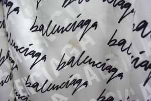 BALENCIAGA バレンシアガ 総柄 ボウタイ付き アシンメトリー ドレス 20年 ホワイト ブラック シルク ノースリーブ 626319 サイズ34 美品 中古 4b003882