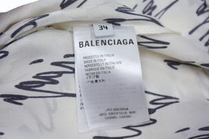 BALENCIAGA バレンシアガ 総柄 ボウタイ付き アシンメトリー ドレス 20年 ホワイト ブラック シルク ノースリーブ 626319 サイズ34 美品 中古 4b003882