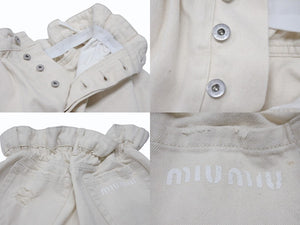 MIUMIU ミュウミュウ デニムショートパンツ デニムショーツ GWP300 サイズ27 ロゴプリント アイボリー 美品 中古 4b003887 