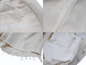 MIUMIU ミュウミュウ デニムショートパンツ デニムショーツ GWP300 サイズ27 ロゴプリント アイボリー 美品 中古 4b003887 