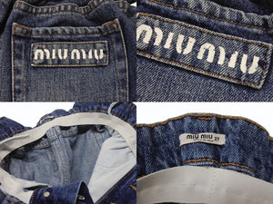 MIUMIU ミュウミュウ デニムショートパンツ デニムショーツ GWP300 サイズ27 ロゴプリント インディゴブルー 美品 中古 4b003888 
