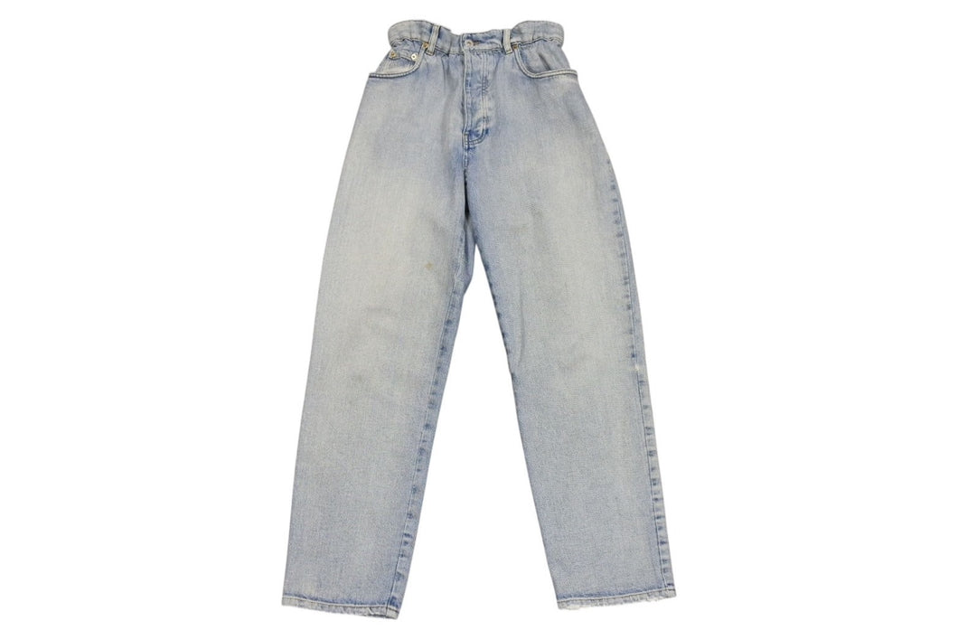 MIU MIU ミュウミュウ 21年 コットン ウエストギャザー テーパード アイコニックデニムジーンズ GWP299 1SXP ブルー サイズ28 美品 中古 4b003889