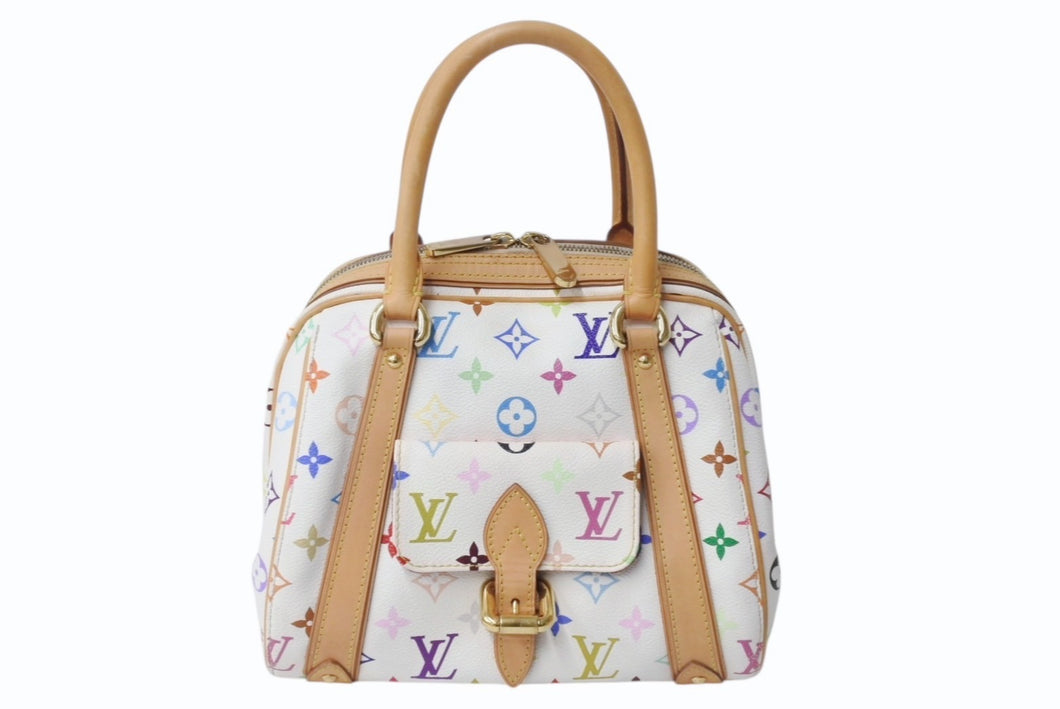 LOUIS VUITTON ルイヴィトン プリシラ ハンドバッグ M40096 モノグラム マルチカラー ホワイト 村上隆 美品 中古 4b003894