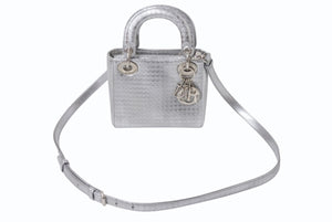Christian Dior クリスチャンディオール LADY DIOR レディディオール マイクロカナージュ ミニ 2WAYバッグ M0550PSKC シルバー 美品 中古 4b003895
