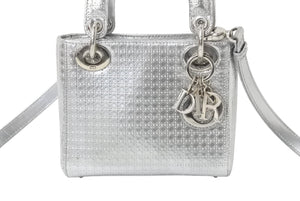 Christian Dior クリスチャンディオール LADY DIOR レディディオール マイクロカナージュ ミニ 2WAYバッグ M0550PSKC シルバー 美品 中古 4b003895