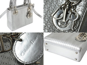 Christian Dior クリスチャンディオール LADY DIOR レディディオール マイクロカナージュ ミニ 2WAYバッグ M0550PSKC シルバー 美品 中古 4b003895