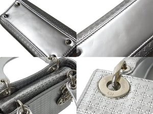 Christian Dior クリスチャンディオール LADY DIOR レディディオール マイクロカナージュ ミニ 2WAYバッグ M0550PSKC シルバー 美品 中古 4b003895