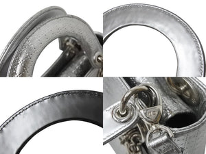 Christian Dior クリスチャンディオール LADY DIOR レディディオール マイクロカナージュ ミニ 2WAYバッグ M0550PSKC シルバー 美品 中古 4b003895