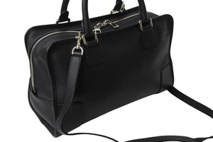LOEWE ロエベ アマソナ36 ハンドバッグ 2WAY アナグラムロゴ エンボス加工 レザー ブラック シルバー金具 美品 中古 4b003901