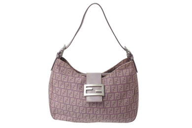 FENDI フェンディ マンマバケット ホーボー ワンショルダーバッグ 8BR036 ズッキーノ柄 キャンバス レザー パープル 美品 中古 4b003902