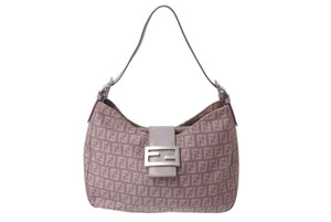FENDI フェンディ マンマバケット ホーボー ワンショルダーバッグ 8BR036 ズッキーノ柄 キャンバス レザー パープル 美品 中古 4b003902