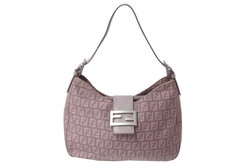 FENDI フェンディ マンマバケット ホーボー ワンショルダーバッグ 8BR036 ズッキーノ柄 キャンバス レザー パープル 美品 中古 4b003902
