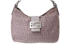 FENDI フェンディ マンマバケット ホーボー ワンショルダーバッグ 8BR036 ズッキーノ柄 キャンバス レザー パープル 美品 中古 4b003902