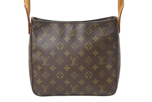 LOUIS VUITTON ルイヴィトン ルーピングMM ワンショルダーバッグ M51146 モノグラム PVC レザー ブラウン ゴールド金具 美品 中古 4b003906