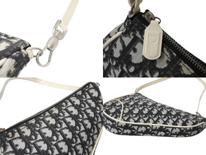 Christian Dior クリスチャンディオール サドルポーチ ワンショルダーバッグ トロッター柄 ブラック アイボリー 2002年製 美品 中古 4b003910