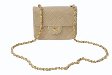 CHANEL シャネル ミニマトラッセ17 Sフラップ Sチェーンショルダーバッグ 1番台 ココマーク ラムスキン ベージュ 美品 中古 4b003911