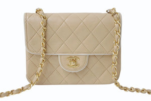 CHANEL シャネル ミニマトラッセ17 Sフラップ Sチェーンショルダーバッグ 1番台 ココマーク ラムスキン ベージュ 美品 中古 4b003911