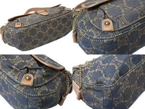 CELINE セリーヌ ワンショルダーバッグ SA00/25 マカダム柄 キャンバス レザー グレー系 ブロンズ系 良品 中古 4b003915