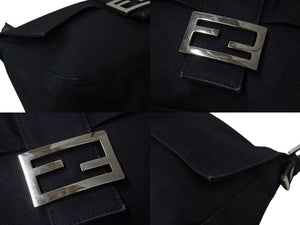 FENDI フェンディ マンマバケット ワンショルダーバッグ デニム レザー ネイビー シルバー金具 美品 中古 4b003916